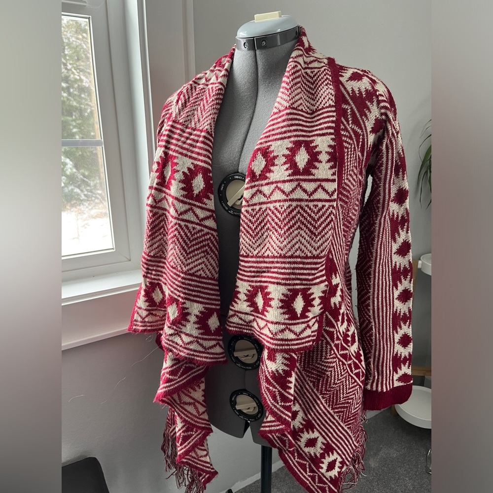 Red and cream waterfall cardigan